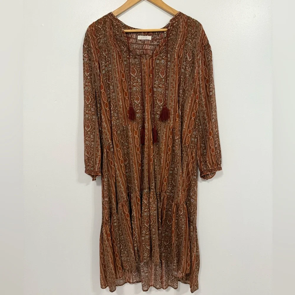 Doen Normandy Dress Earth Mandevilla Vine Floral Paisley L - Picture 7 of 16